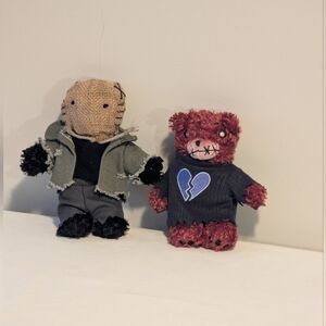 Teddy Scares. Unique Plush Doll Set with Heart Design. Zombie Theme. 5 Inches .